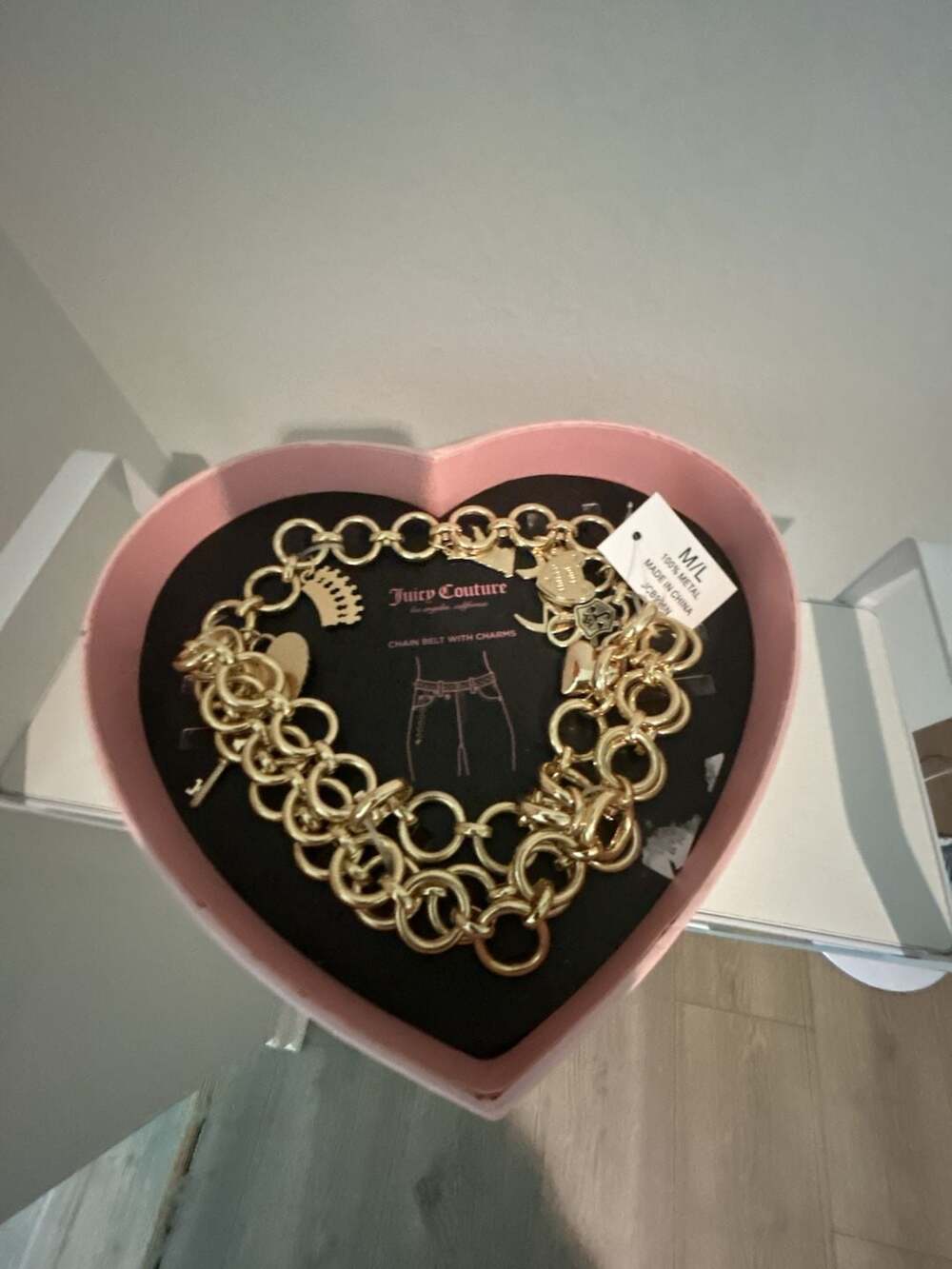 Juicy Couture Chain Belt With Charms Gold Size M/L in Heart Box